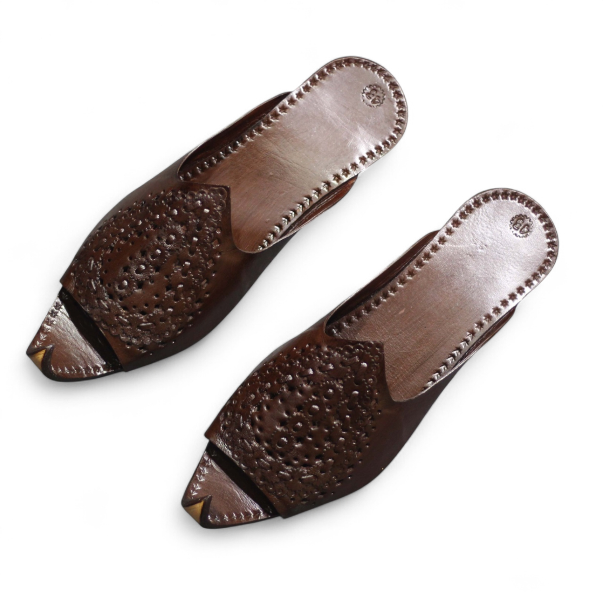 Brown Leather Peshawari Chappal — Curled Toe Handcrafted Design